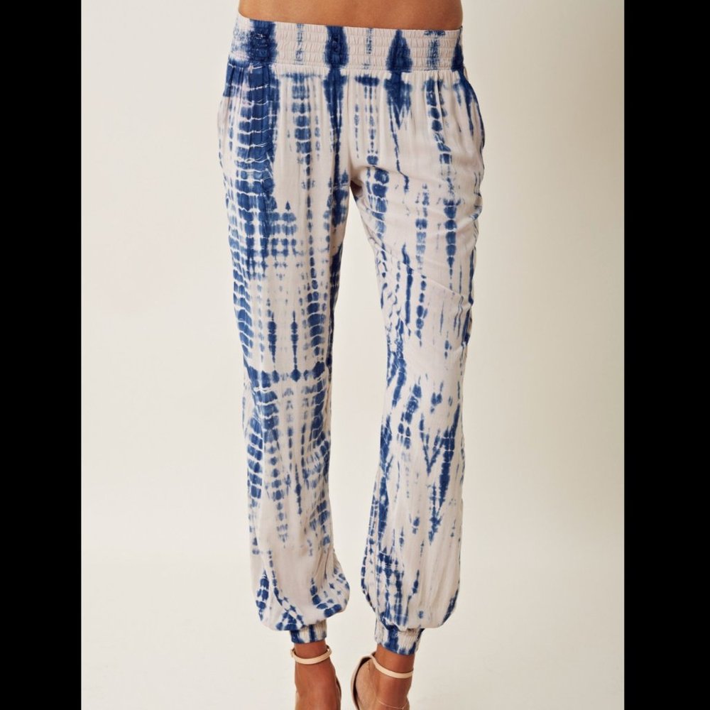 Blu Moon Gypsy Elastic Waist Lightweight Jogger Pants Purple Tie Dye Small NWOT